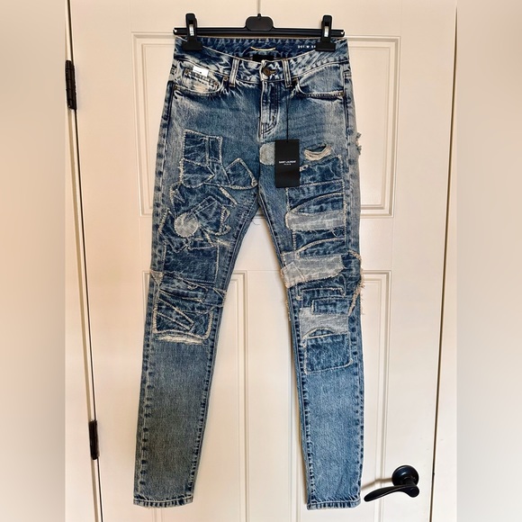 YSL Saint Laurent Paris Patch Design Skinny Jeans 27 New with Tag - Picture 3 of 9